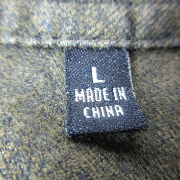 7 For All Mankind Flannel Shirt Mens Large Green Flap Pockets Collared Button-Up - Picture 6 of 10